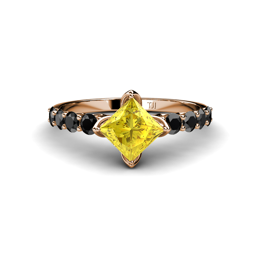 Alicia 1.99 ctw Princess Cut Created Yellow Sapphire and Black Diamond Engagement Ring 