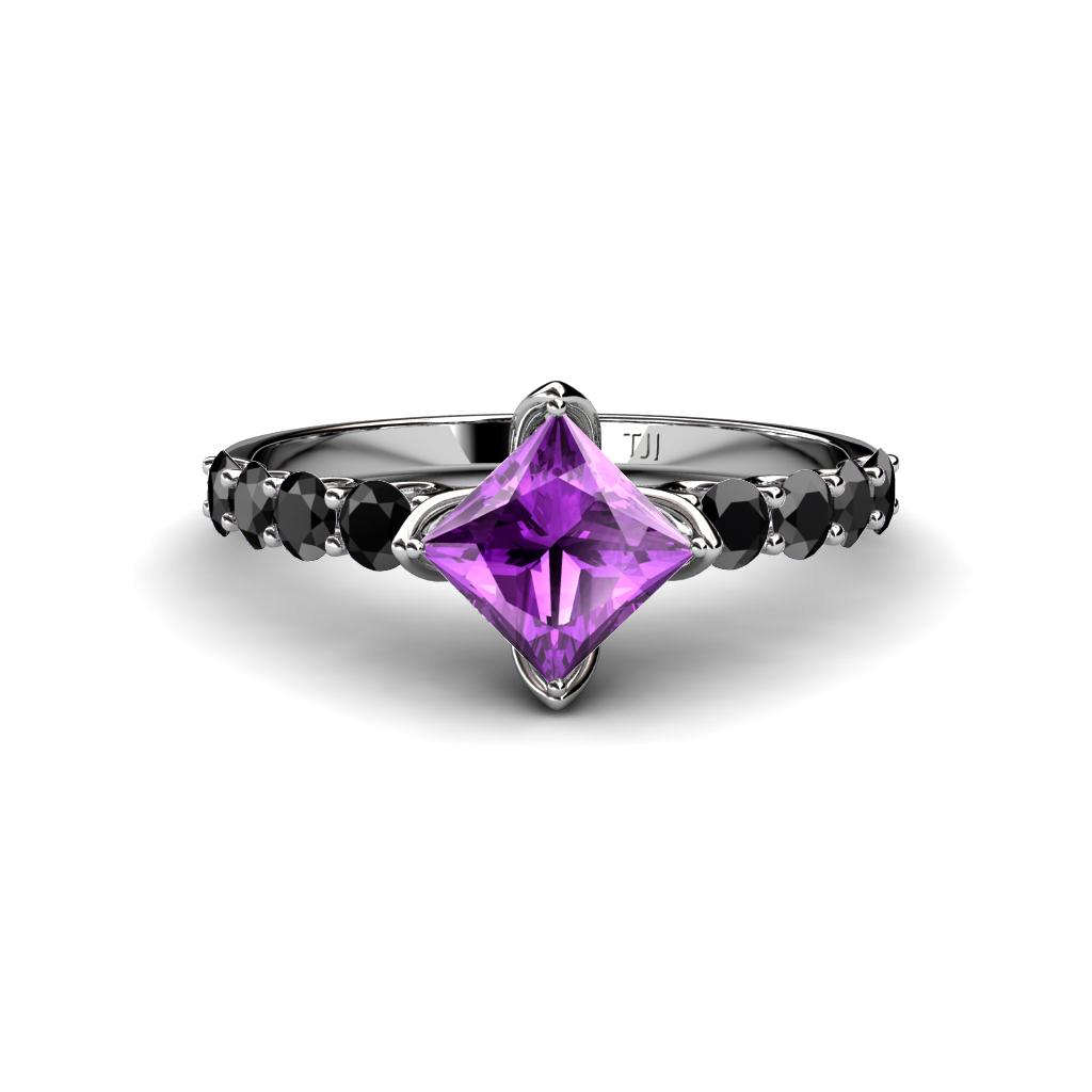 Alicia 1.55 ctw Princess Cut Amethyst and Black Diamond Engagement Ring 