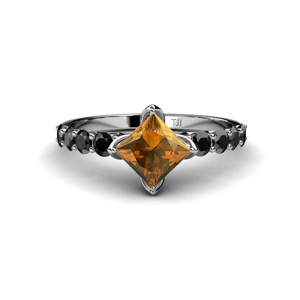 Alicia 1.55 ctw Princess Cut Citrine and Black Diamond Engagement Ring 