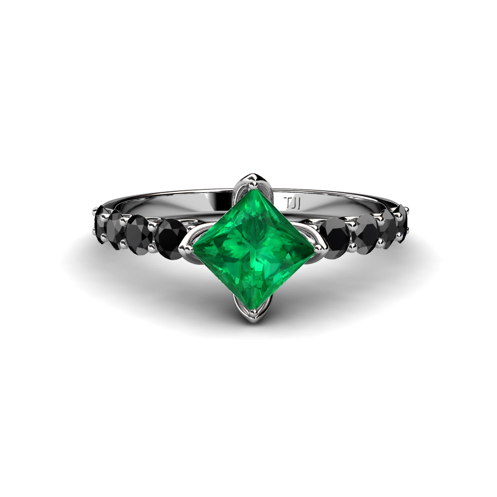 Alicia 1.52 ctw Princess Cut Created Emerald and Black Diamond Engagement Ring 