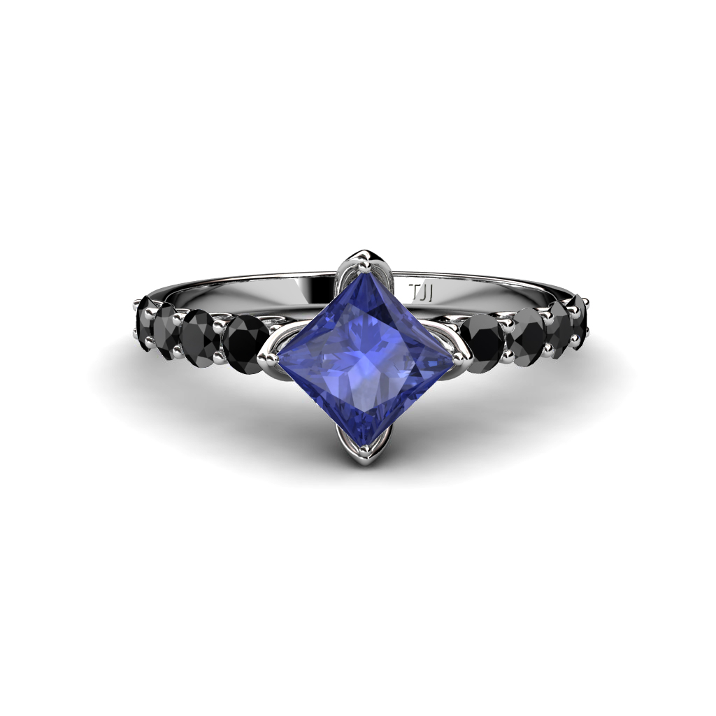 Alicia 1.55 ctw Square Cut Iolite and Black Diamond Engagement Ring 