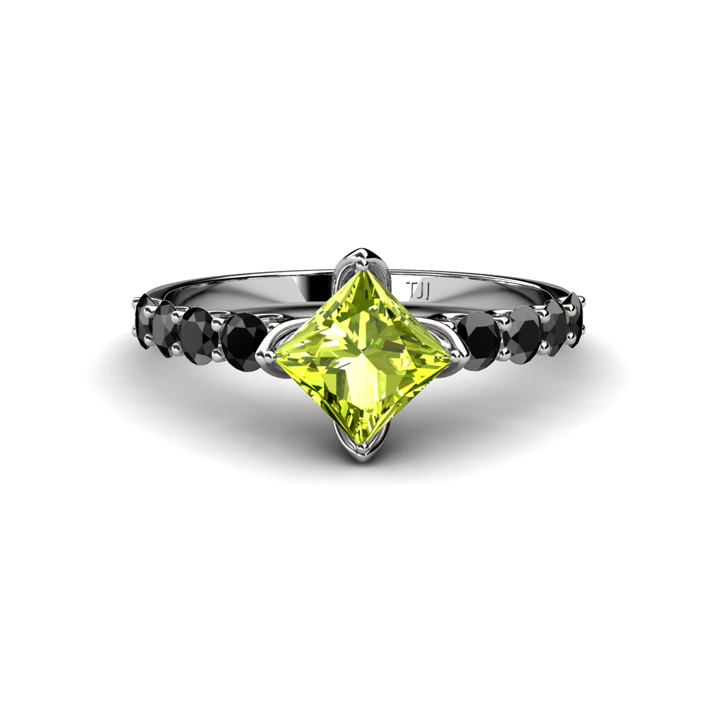 Alicia 1.80 ctw Princess Cut Peridot and Black Diamond Engagement Ring 