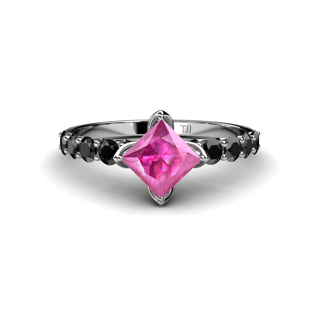 Alicia 2.10 ctw Princess Cut Created Pink Sapphire and Black Diamond Engagement Ring 