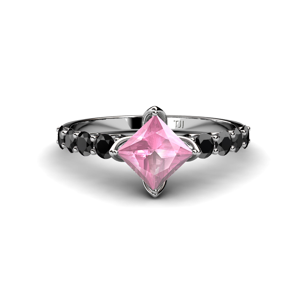 Alicia 1.65 ctw Princess Cut Pink Tourmaline and Black Diamond Engagement Ring 