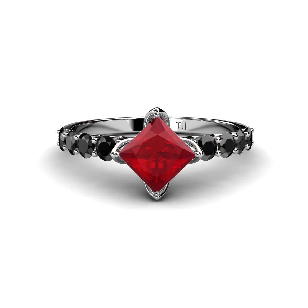 Alicia 1.99 ctw Princess Cut Created Ruby and Black Diamond Engagement Ring 
