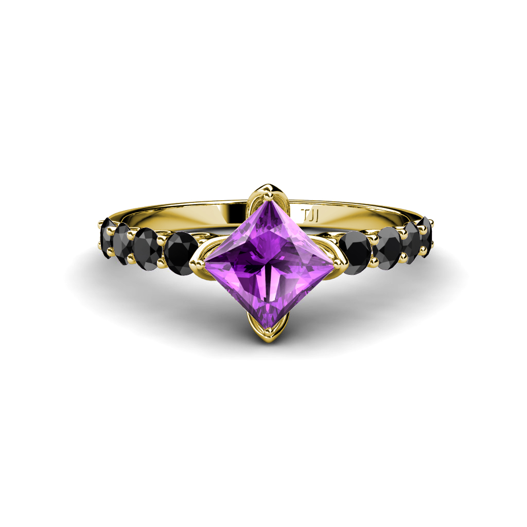Alicia 1.55 ctw Princess Cut Amethyst and Black Diamond Engagement Ring 