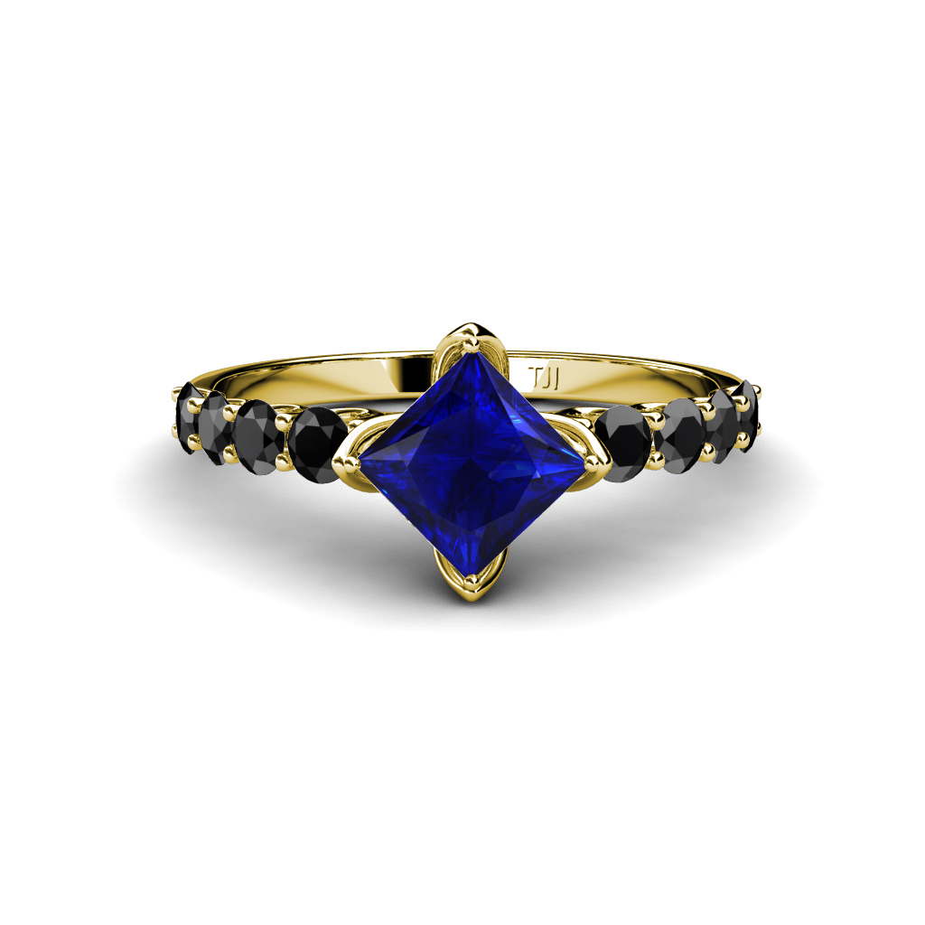 Alicia 1.99 ctw Princess Cut Created Blue Sapphire and Black Diamond Engagement Ring 