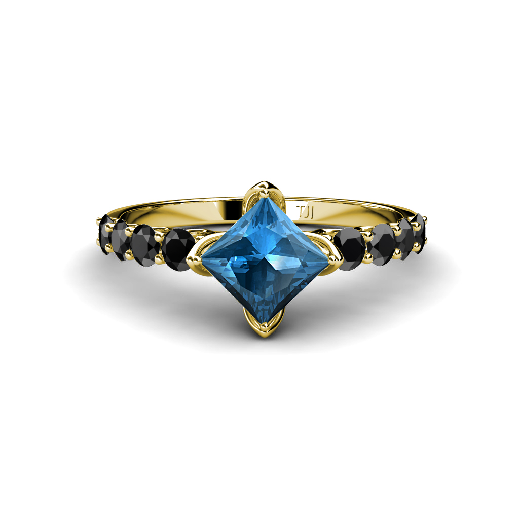 Alicia 1.93 ctw Princess Cut Blue Topaz and Black Diamond Engagement Ring 