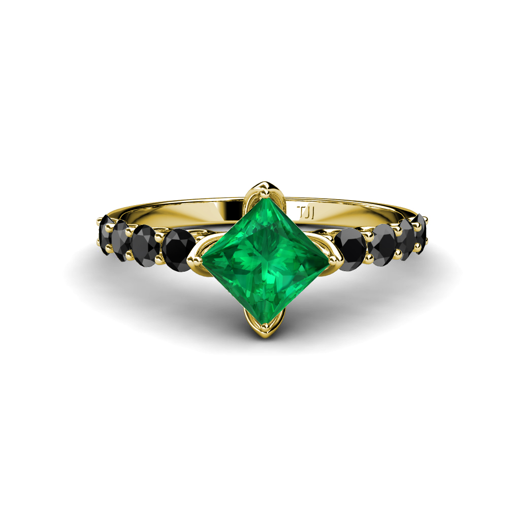 Alicia 1.52 ctw Princess Cut Created Emerald and Black Diamond Engagement Ring 