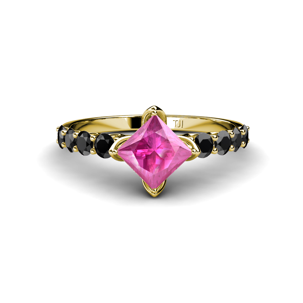 Alicia 2.10 ctw Princess Cut Created Pink Sapphire and Black Diamond Engagement Ring 