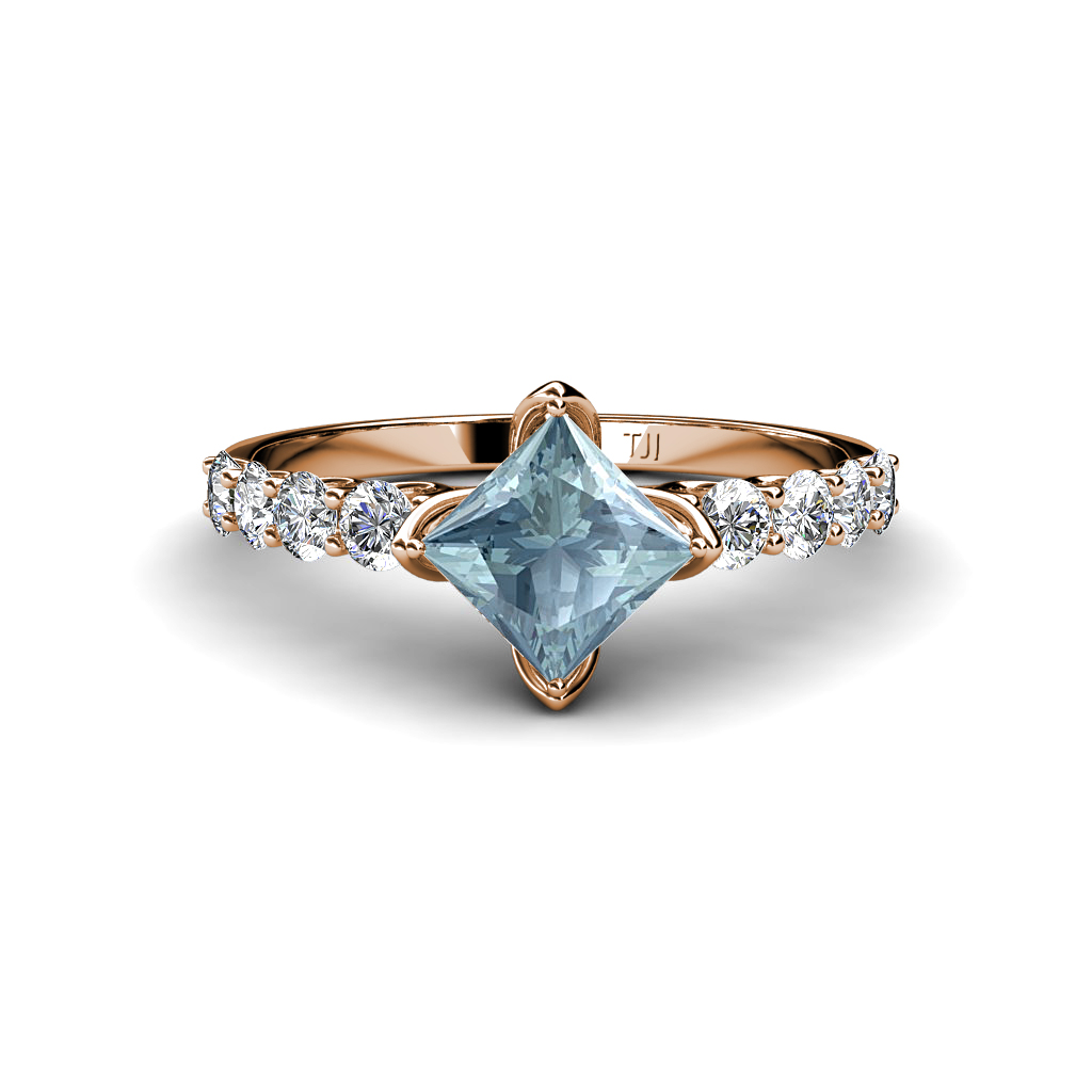 Alicia 1.77 ctw Princess Cut Aquamarine and Diamond Engagement Ring 