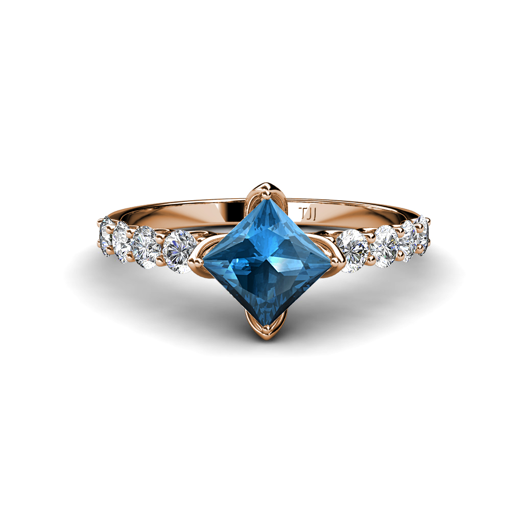 Alicia 1.90 ctw Princess Cut Blue Topaz and Diamond Engagement Ring 