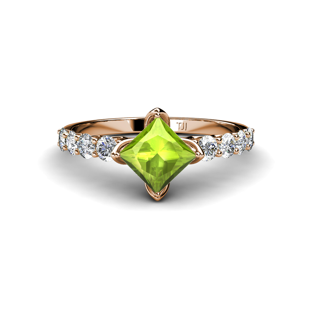 Alicia 1.77 ctw Princess Cut Peridot and Diamond Engagement Ring 