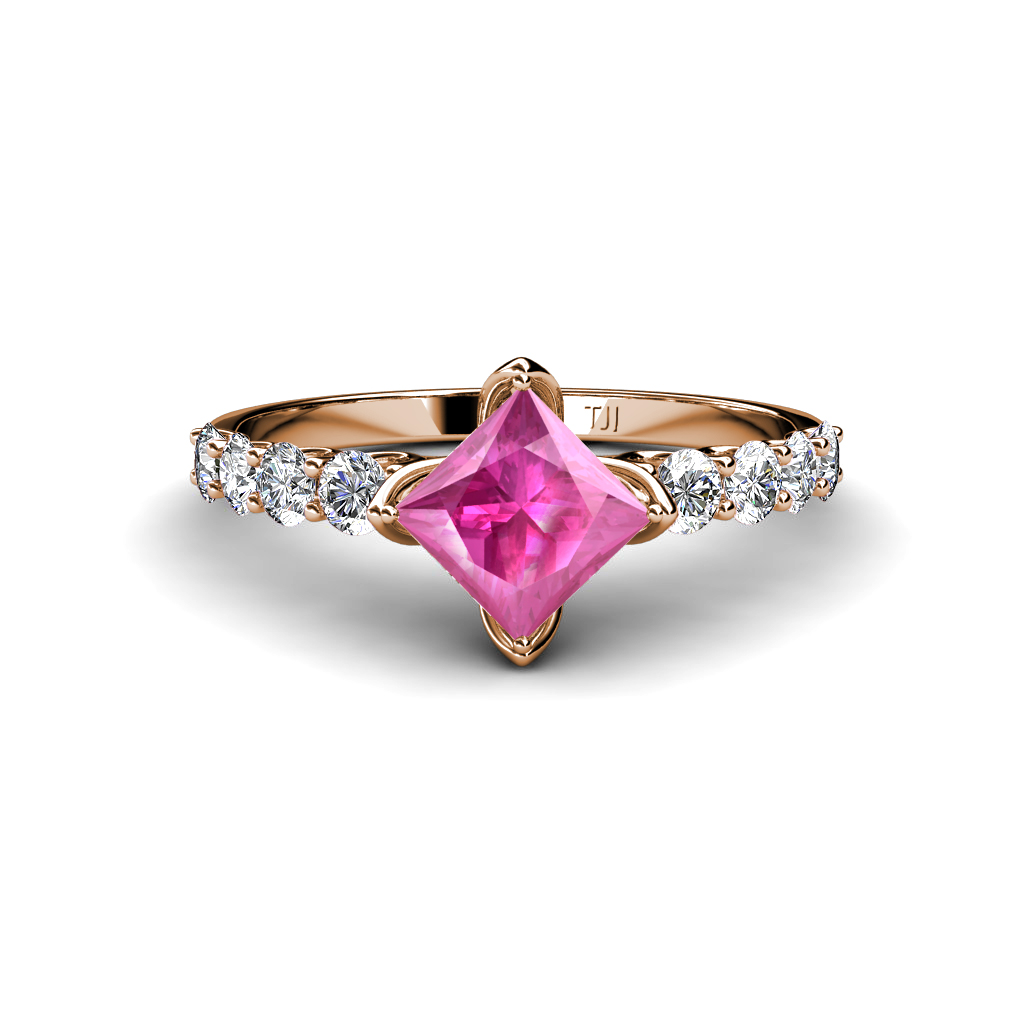 Alicia 2.07 ctw Diamond and Princess Cut Created Pink Sapphire Engagement Ring 
