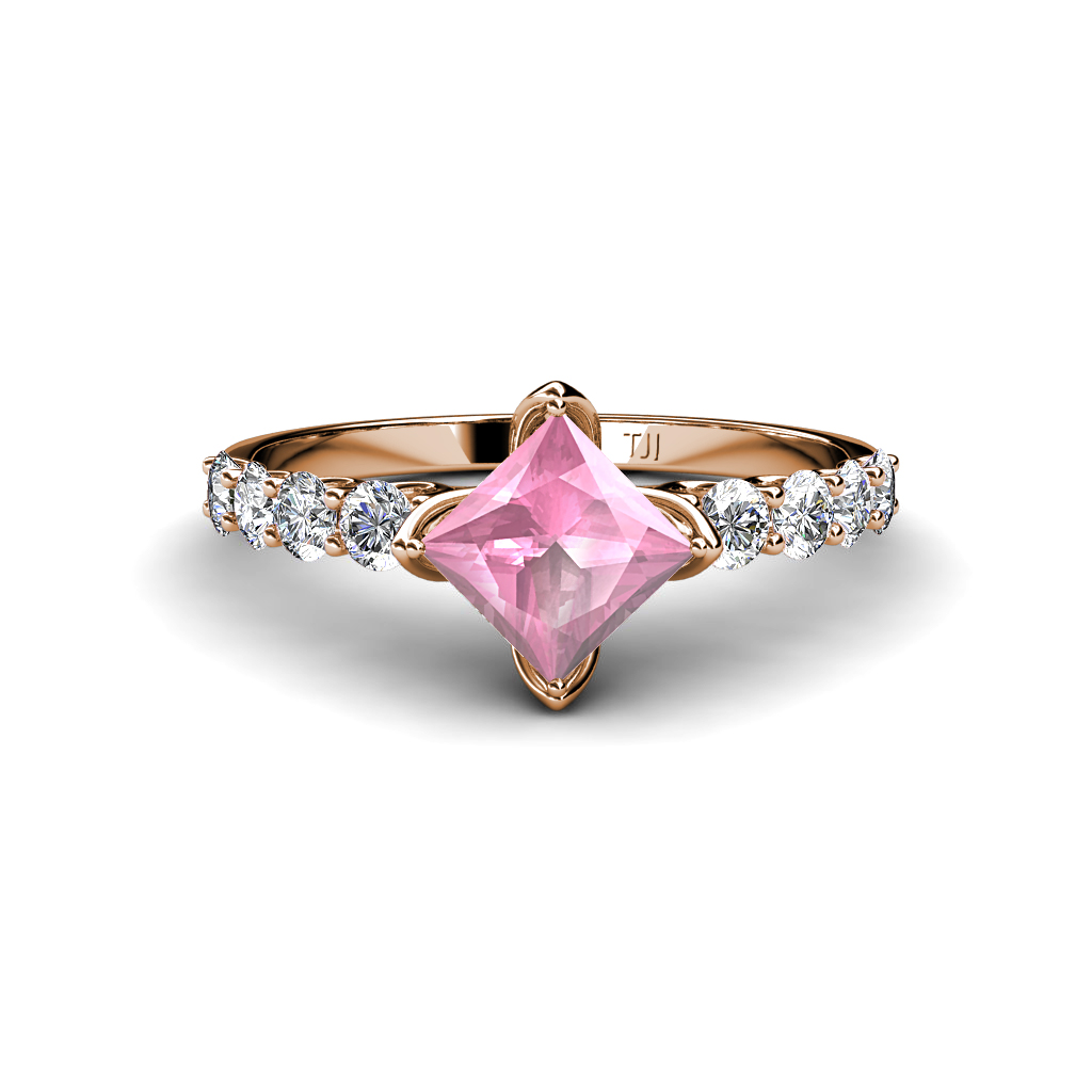 Alicia 1.62 ctw Princess Cut Pink Tourmaline and Diamond Engagement Ring 