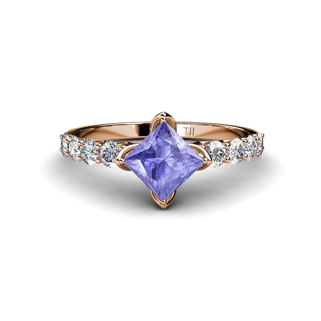 Alicia 1.62 ctw Princess Cut Tanzanite and Diamond Engagement Ring 