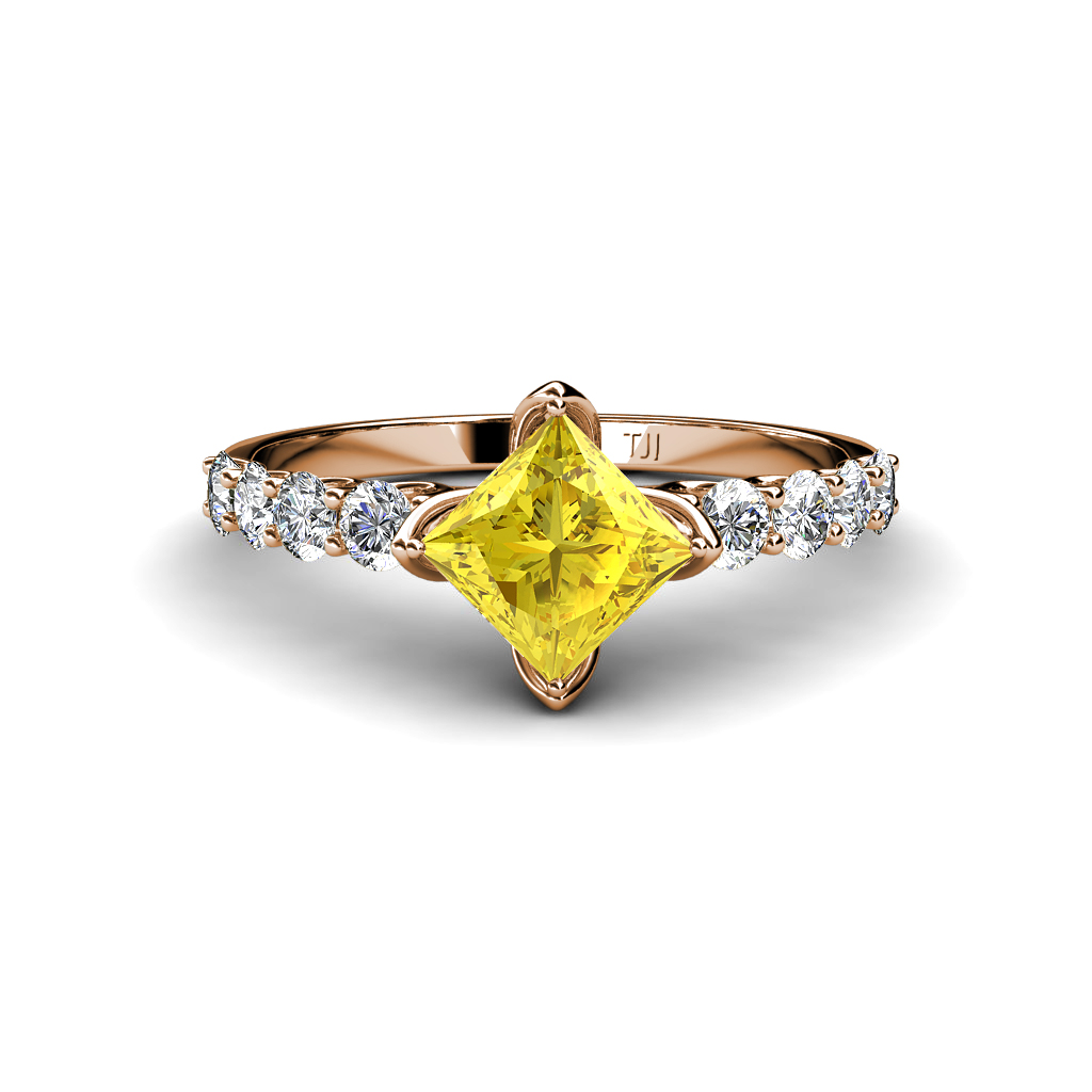 Alicia 1.96 ctw Diamond and Princess Cut Created Yellow Sapphire Engagement Ring 