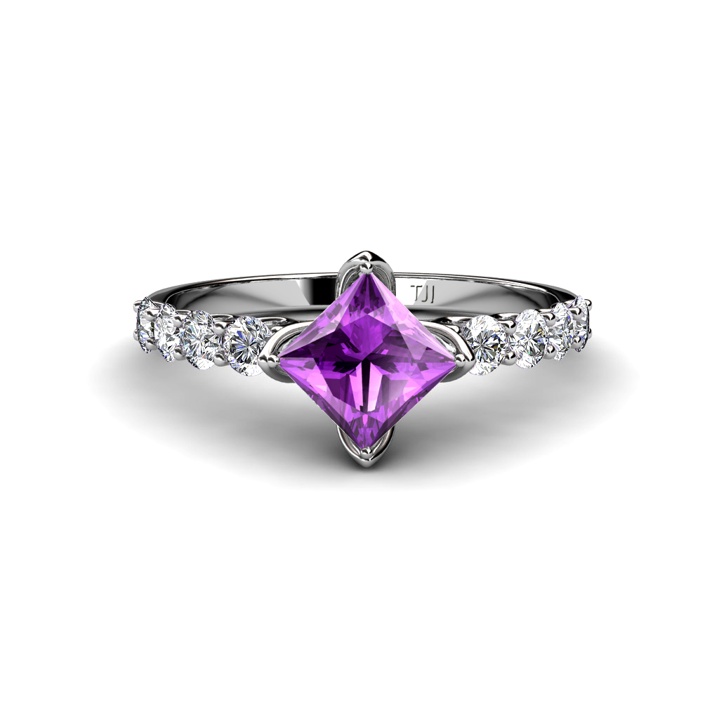 Alicia 1.52 ctw Princess Cut Amethyst and Diamond Engagement Ring 