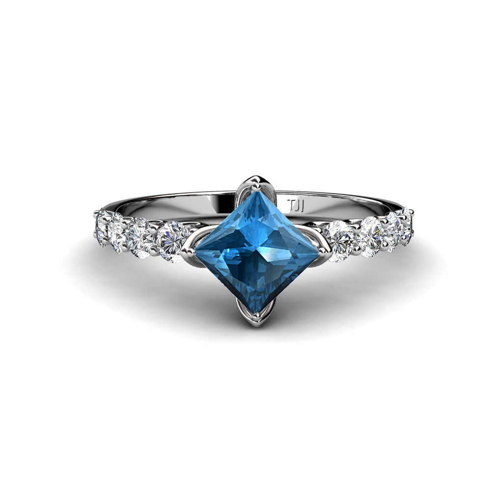 Alicia 1.90 ctw Princess Cut Blue Topaz and Diamond Engagement Ring 