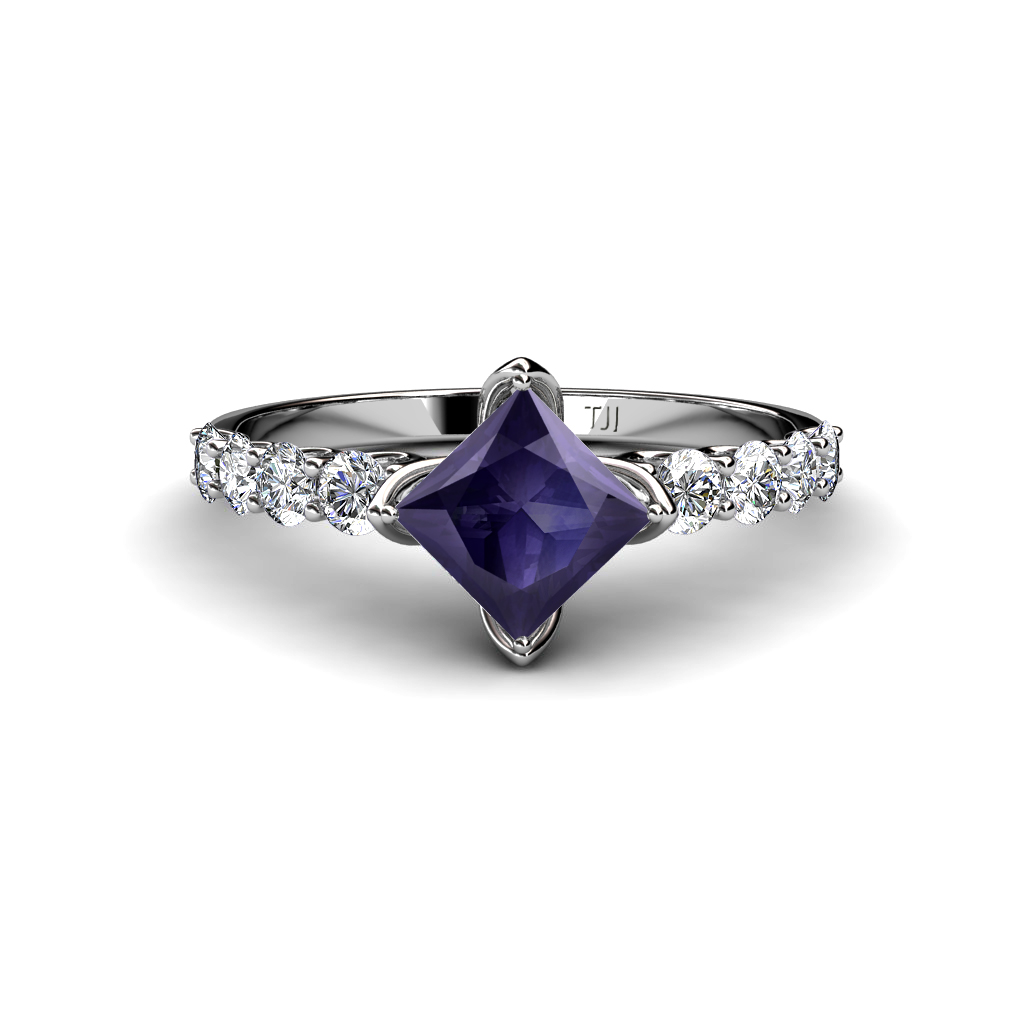 Alicia 1.52 ctw Square Cut Iolite and Diamond Engagement Ring 