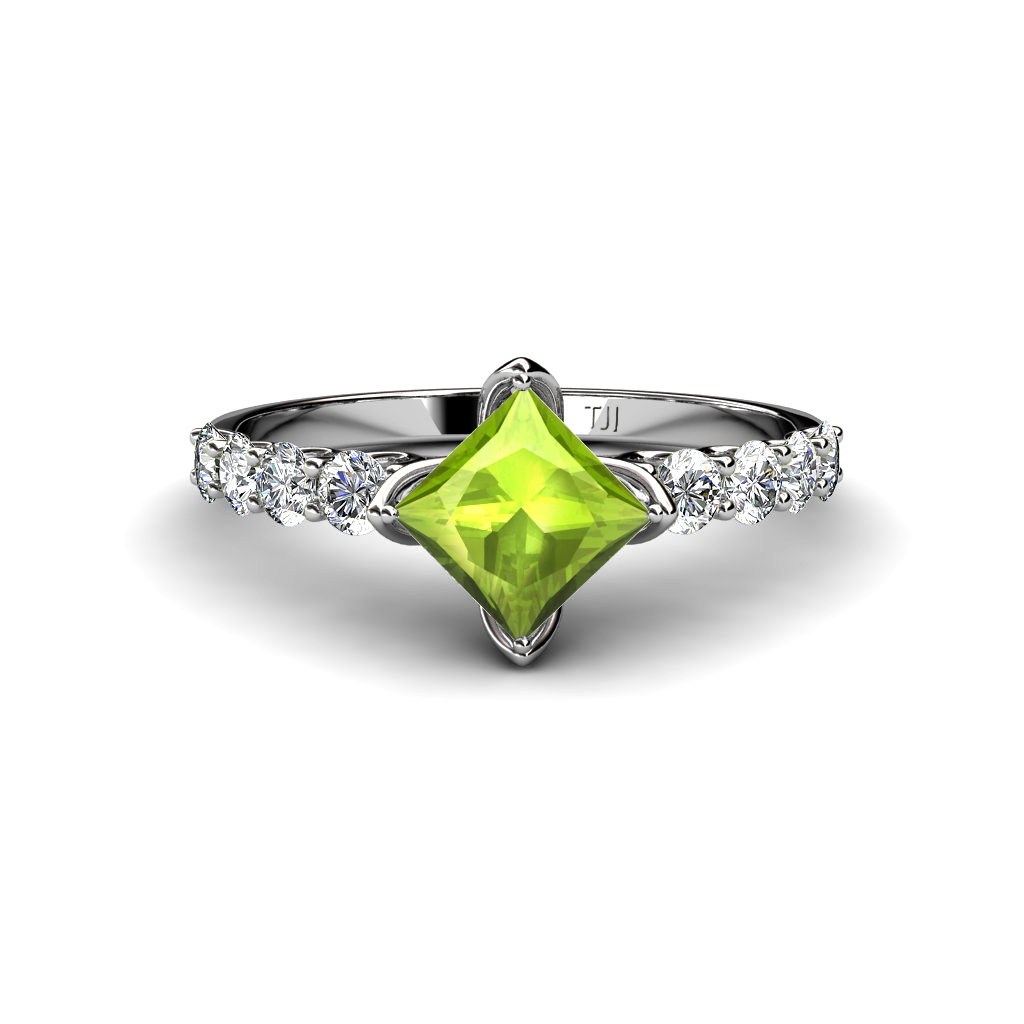 Alicia 1.77 ctw Princess Cut Peridot and Diamond Engagement Ring 