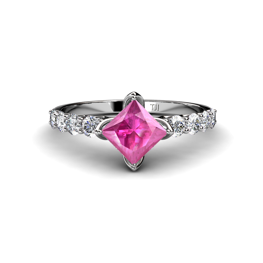 Alicia 2.07 ctw Diamond and Princess Cut Created Pink Sapphire Engagement Ring 