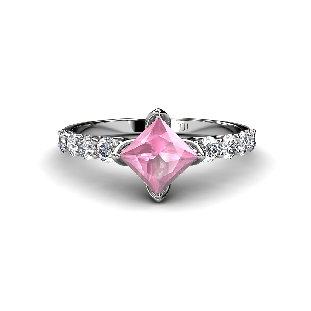 Alicia 1.62 ctw Princess Cut Pink Tourmaline and Diamond Engagement Ring 
