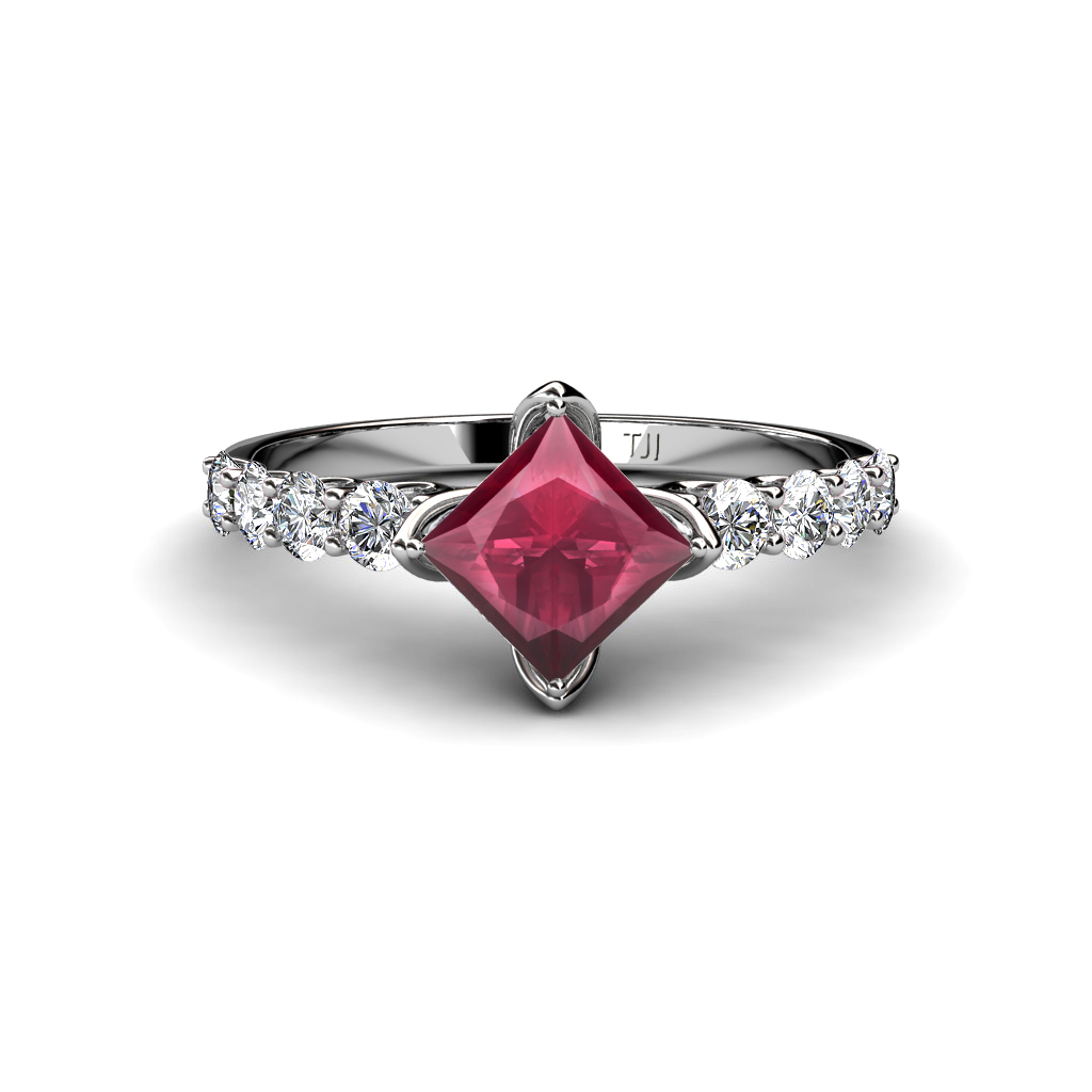 Alicia 1.77 ctw Princess Cut Rhodolite Garnet and Diamond Engagement Ring 