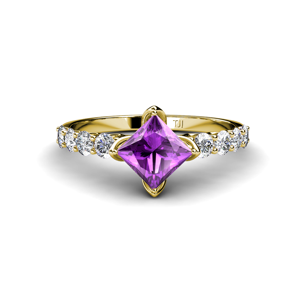 Alicia 1.52 ctw Princess Cut Amethyst and Diamond Engagement Ring 