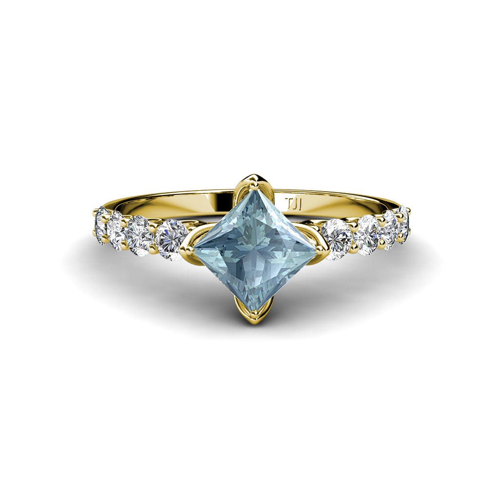 Alicia 1.77 ctw Princess Cut Aquamarine and Diamond Engagement Ring 
