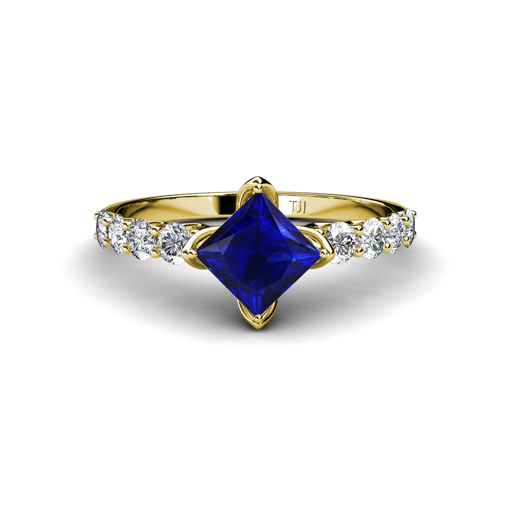 Alicia 1.96 ctw Diamond and Princess Cut Created Blue Sapphire Engagement Ring 