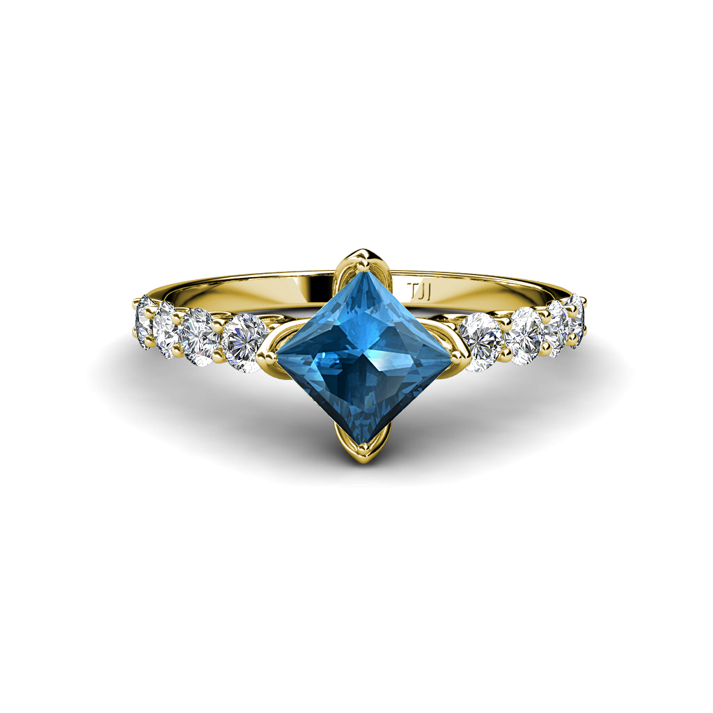 Alicia 1.90 ctw Princess Cut Blue Topaz and Diamond Engagement Ring 