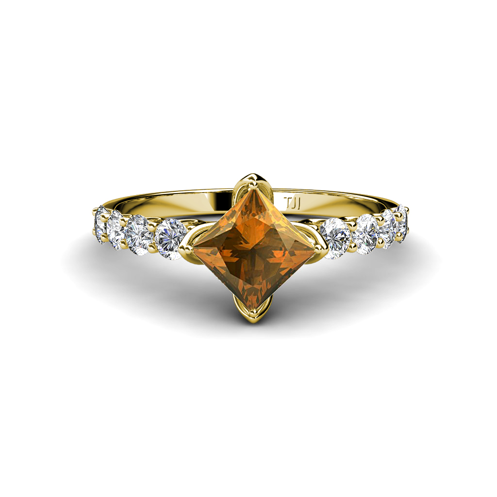 Alicia 1.52 ctw Princess Cut Citrine and Diamond Engagement Ring 