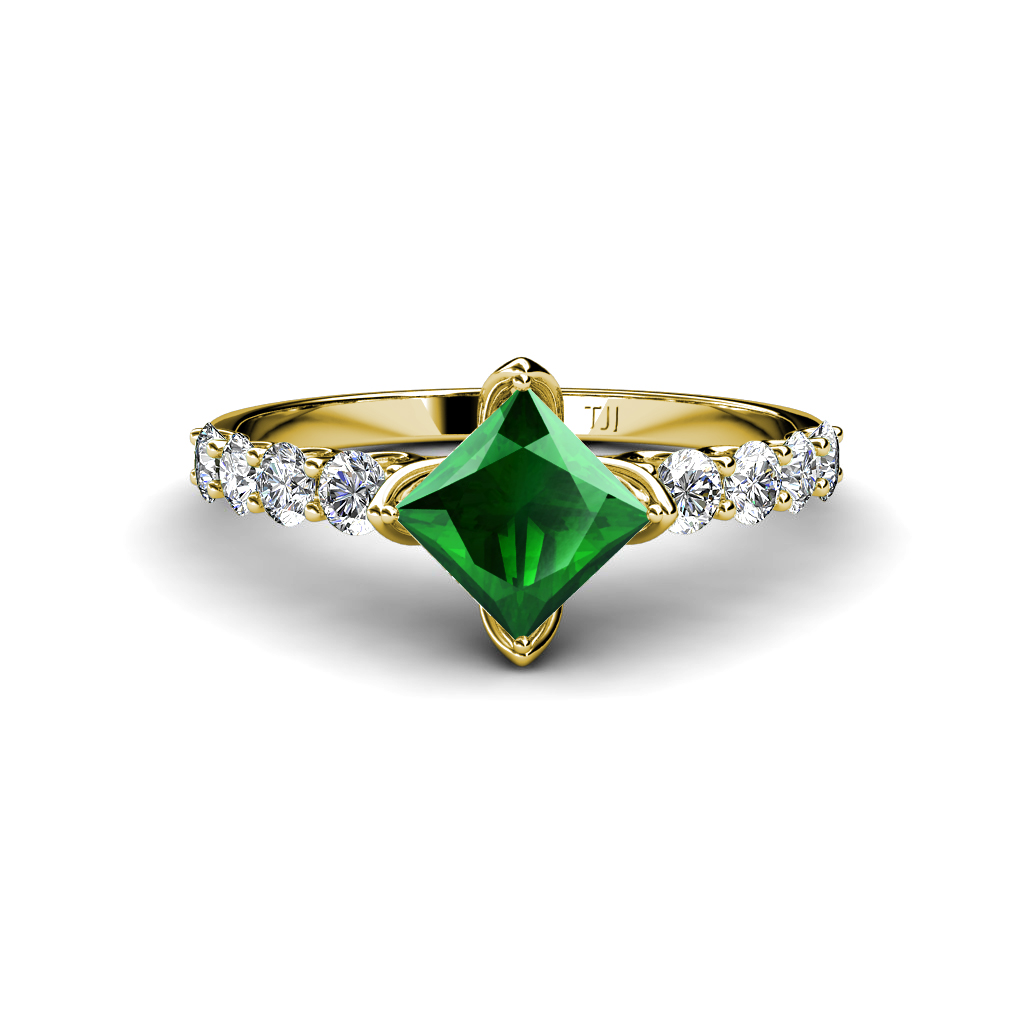 Alicia 1.49 ctw Diamond and Princess Cut Created Emerald Engagement Ring 
