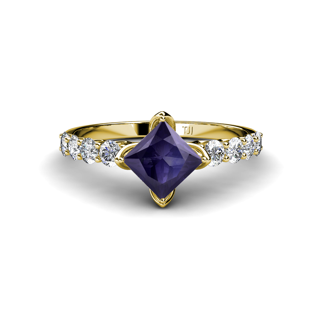 Alicia 1.52 ctw Square Cut Iolite and Diamond Engagement Ring 