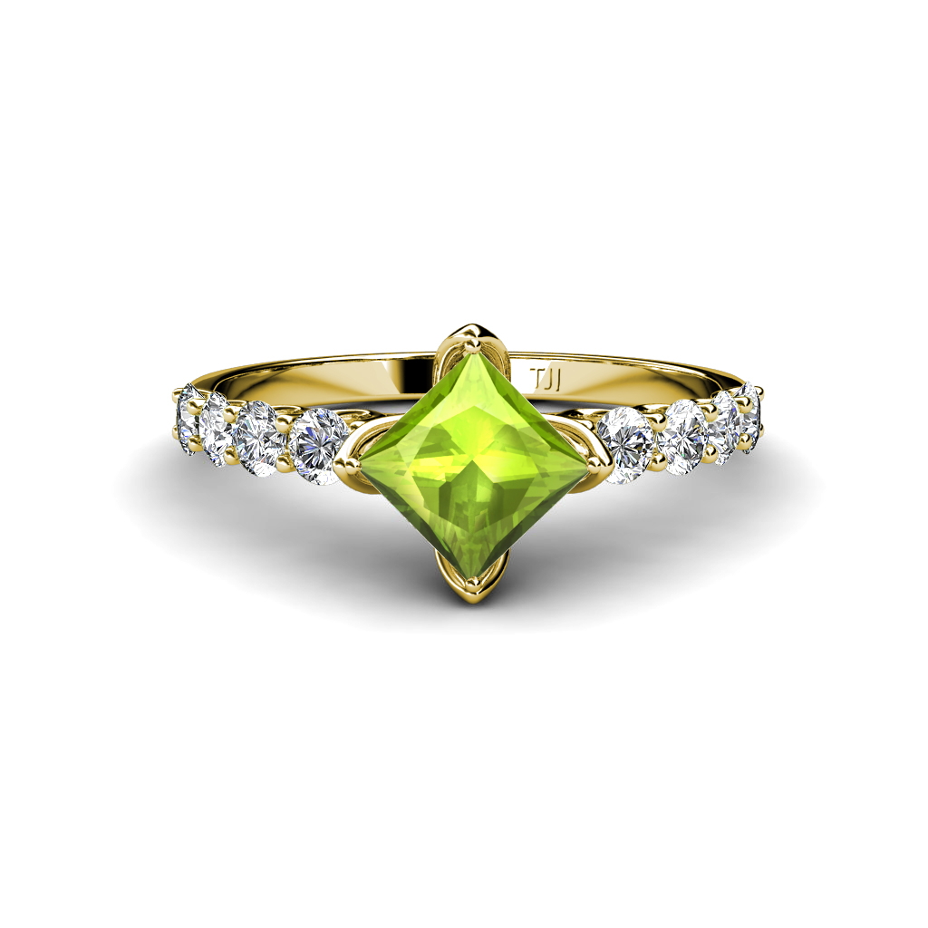 Alicia 1.77 ctw Princess Cut Peridot and Diamond Engagement Ring 