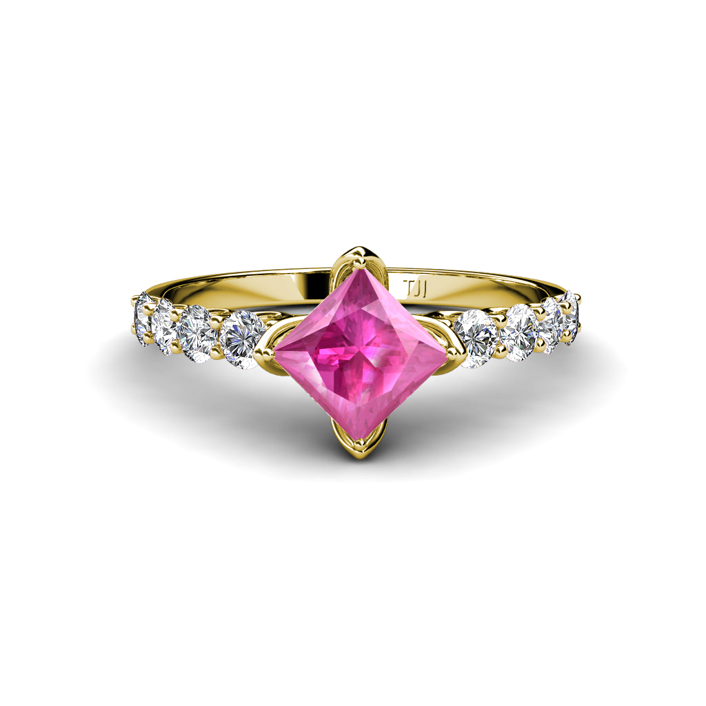 Alicia 2.07 ctw Diamond and Princess Cut Created Pink Sapphire Engagement Ring 