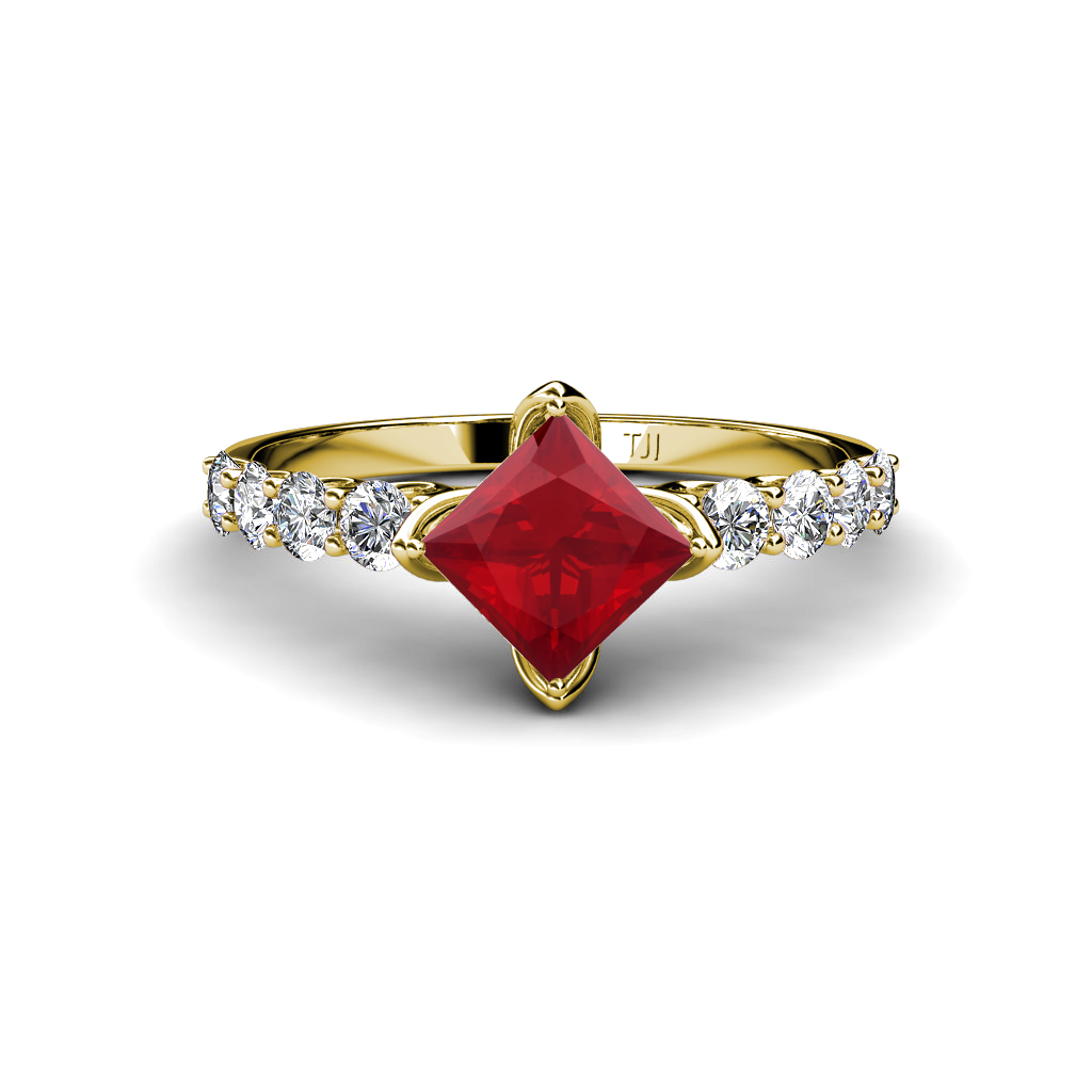 Alicia 1.96 ctw Diamond and Princess Cut Created Ruby Engagement Ring 