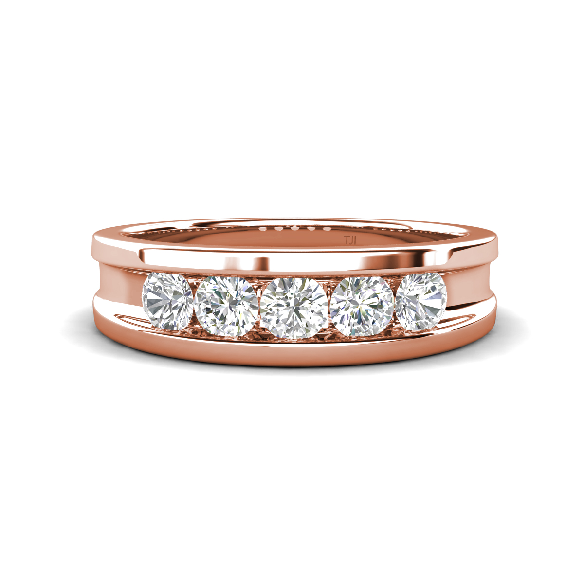 Aaron 0.50 ctw Natural Diamond & White Sapphire 5 Stone Unisex Wedding Band 