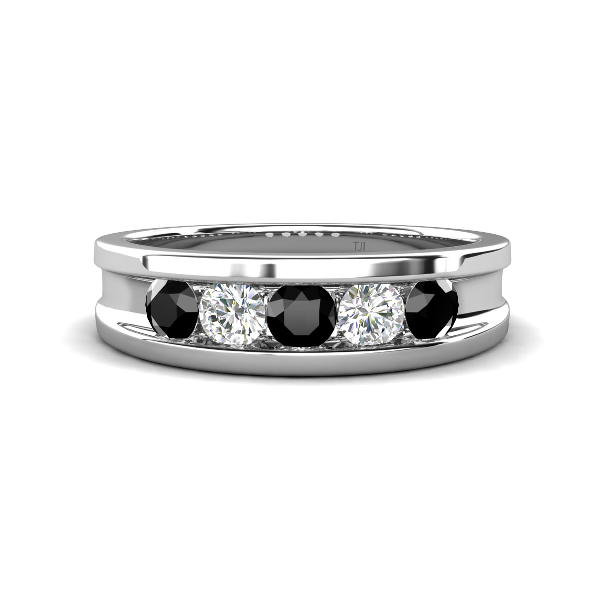Aaron 0.52 ctw Natural Diamond & Black Diamond 5 Stone Unisex Wedding Band 