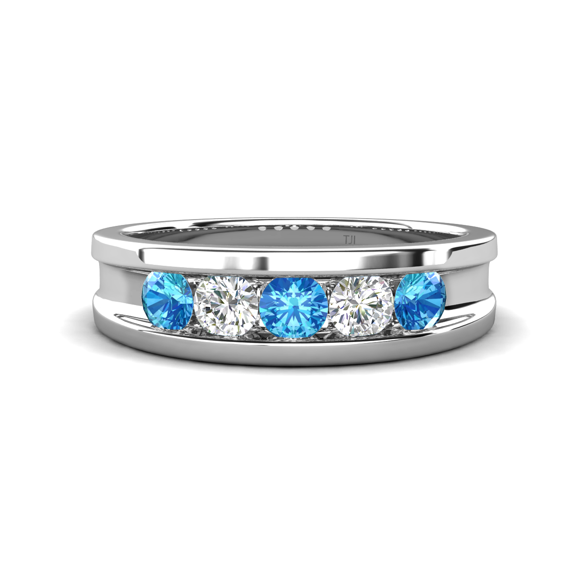 Aaron 0.45 ctw Natural Diamond & Blue Topaz 5 Stone Unisex Wedding Band 