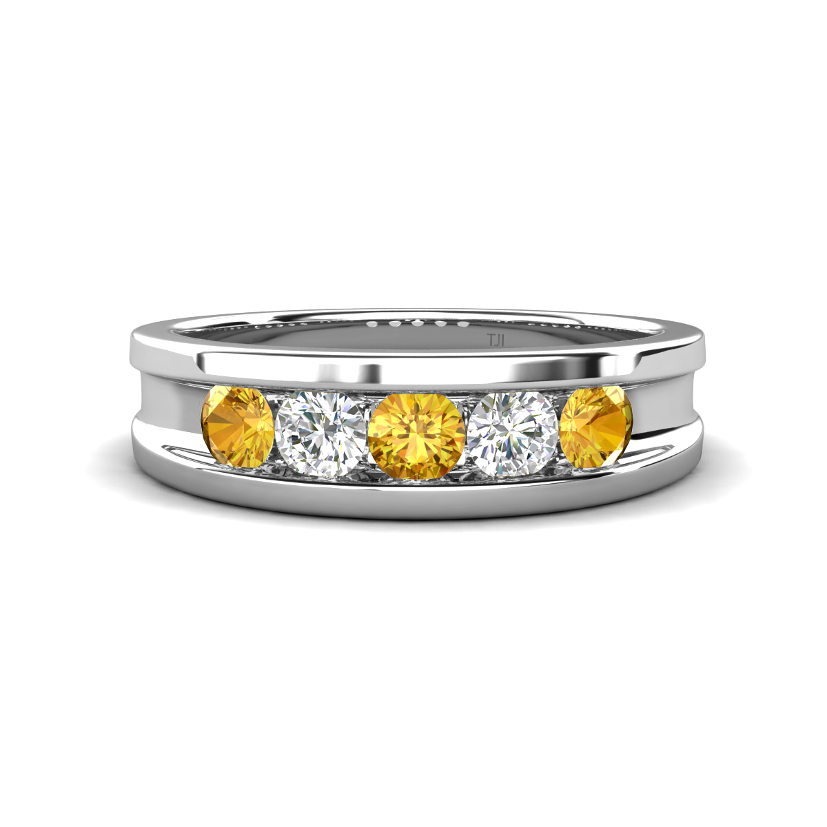 Aaron 0.45 ctw Natural Diamond & Citrine 5 Stone Unisex Wedding Band 