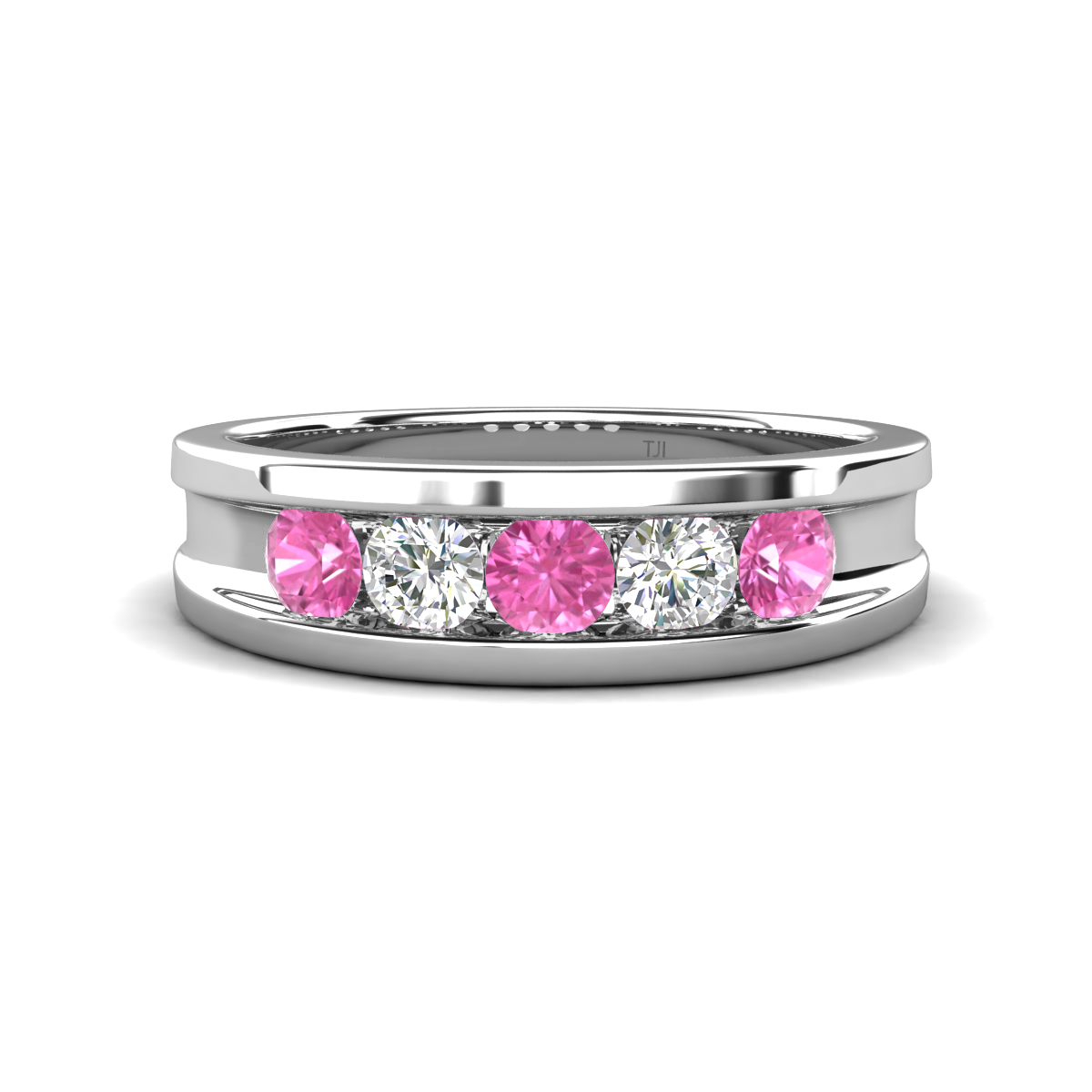 Aaron 0.50 ctw Natural Diamond & Pink Sapphire 5 Stone Unisex Wedding Band 