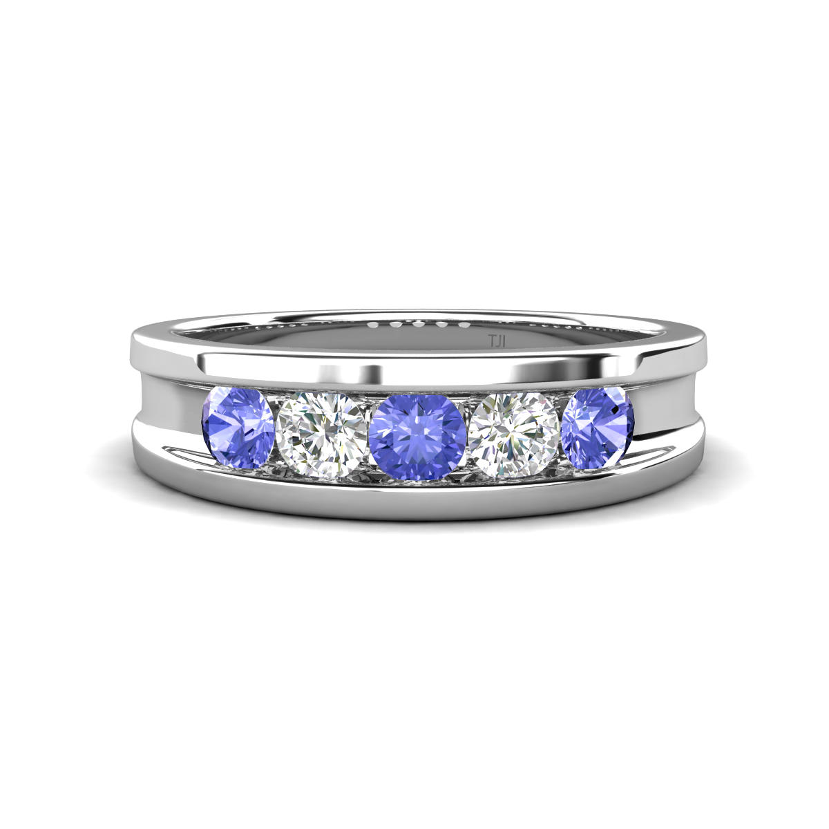 Aaron 0.49 ctw Natural Diamond & Tanzanite 5 Stone Unisex Wedding Band 