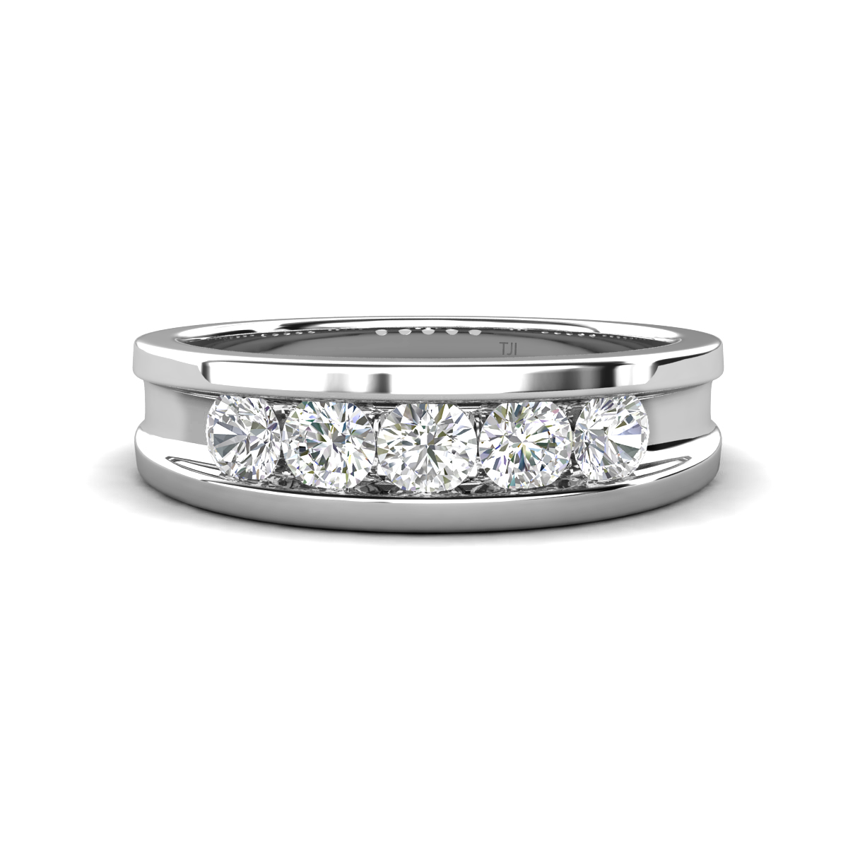 Aaron 0.50 ctw Natural Diamond & White Sapphire 5 Stone Unisex Wedding Band 