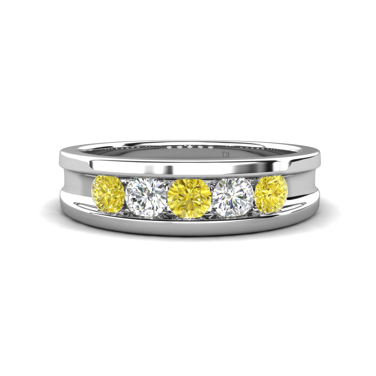 Aaron 0.49 ctw Natural Diamond & Yellow Diamond 5 Stone Unisex Wedding Band 