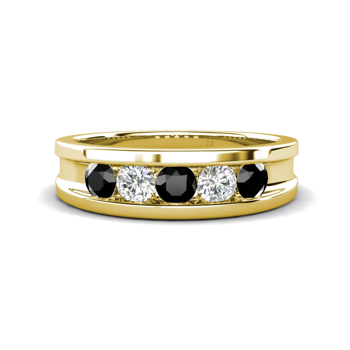 Aaron 0.52 ctw Natural Diamond & Black Diamond 5 Stone Unisex Wedding Band 