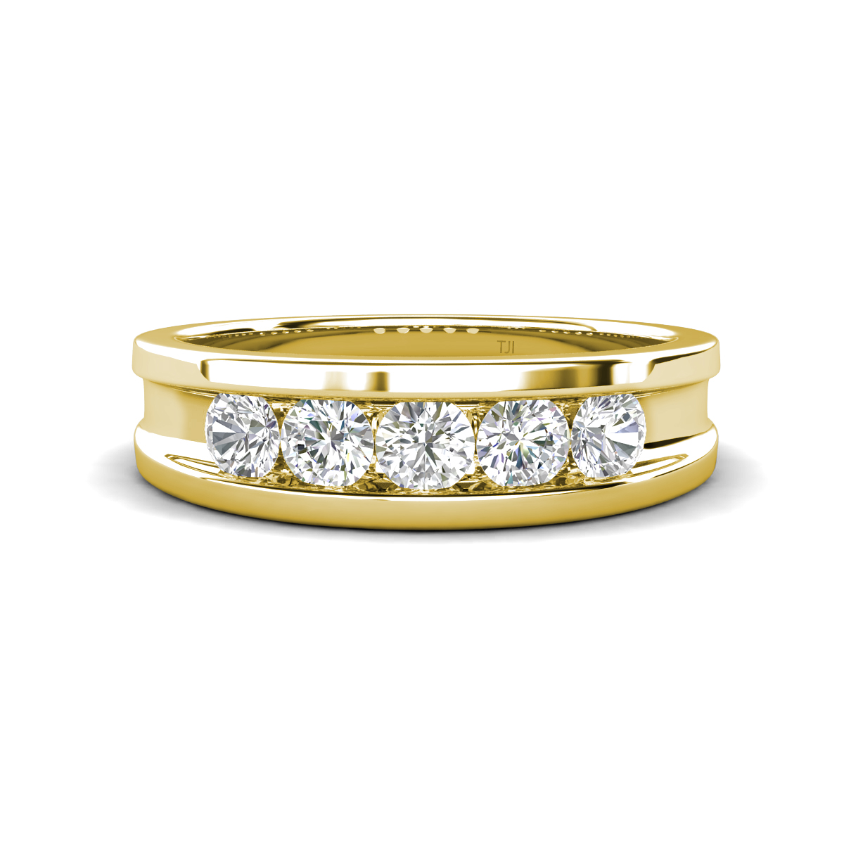 Aaron 0.50 ctw Natural Diamond & White Sapphire 5 Stone Unisex Wedding Band 