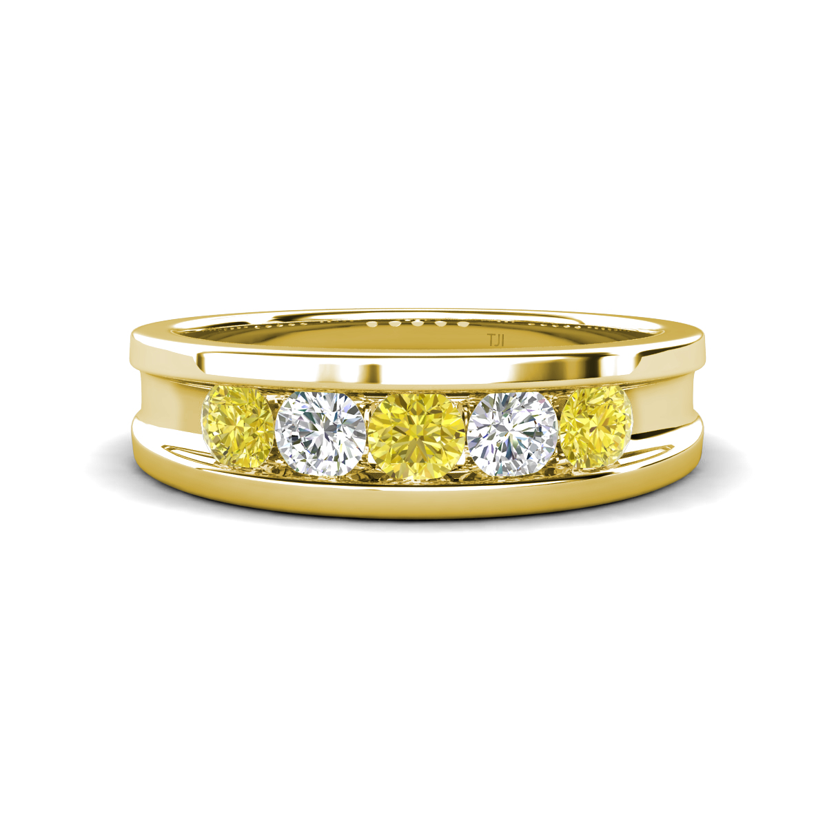 Aaron 0.45 ctw Natural Diamond & Yellow Diamond 5 Stone Unisex Wedding Band 