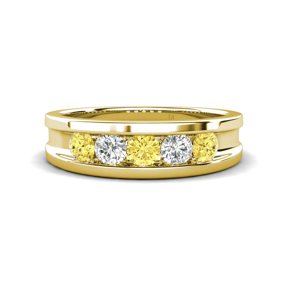 Aaron 0.52 ctw Natural Diamond & Yellow Sapphire 5 Stone Unisex Wedding Band 